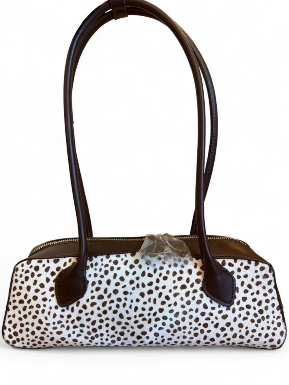 NWT House of Harlow 1960 Spotted Calf Hair Baguette Shoulder Bag Cow Print
